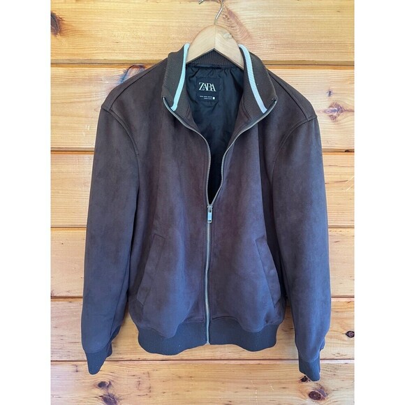 Zara Men’s Brown Faux Suede Bomber Jacket Size Medium Mint Condition